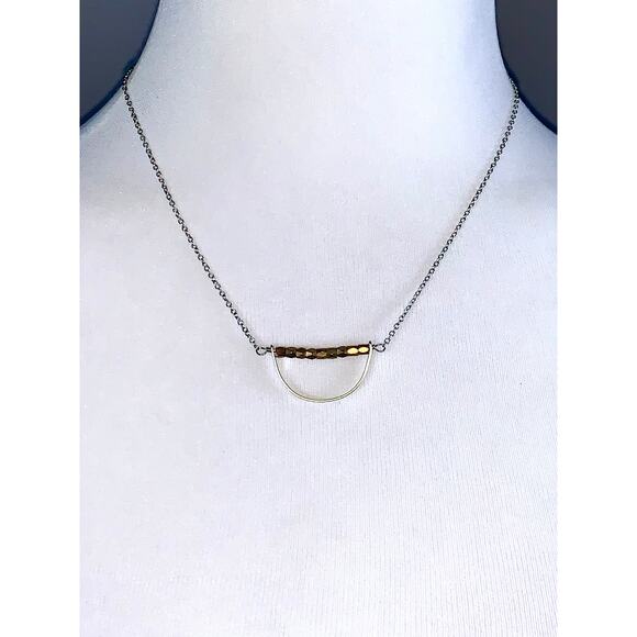 Julio Designs Silver Gold Beaded Suspended Arc Pendant Necklace EUC - Picture 7 of 8